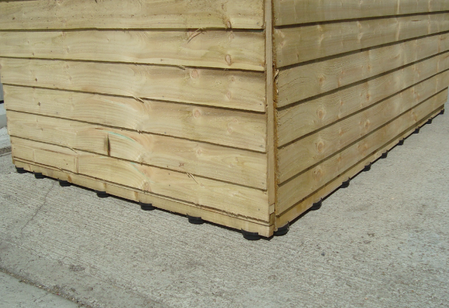 Plastic shed base kit on bottom of shed